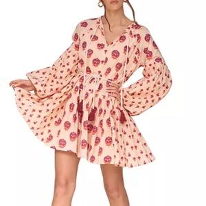 Avec Les Filles, Boho Mini Dress with Balloon Sleeves, Size 10 NWT